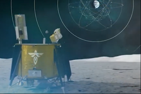 Representação artística do instrumento Lugre para comunicações via satélite na Lua