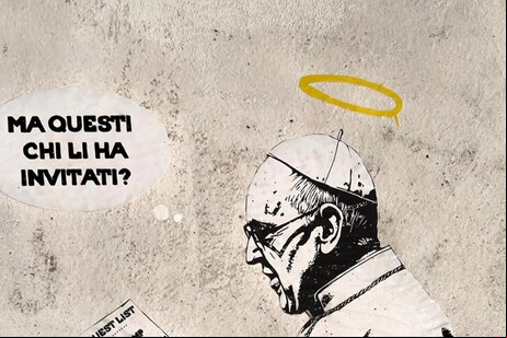 Mural do papa Francisco no centro histórico de Roma