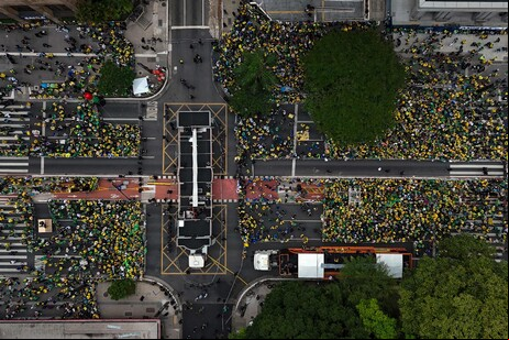 Vista aérea de manifestação bolsonarista na Avenida Paulista