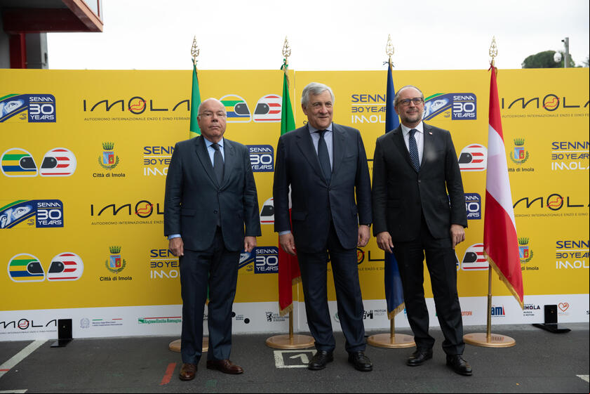 Ministros Mauro Vieira (Brasil), Antonio Tajani (Itália) e Alexander Schallenberg (Áustria)