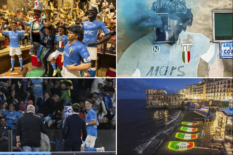 Torcedores comemoram vitória do Napoli em frente ao mural de Maradona - TODOS OS DIREITOS RESERVADOS